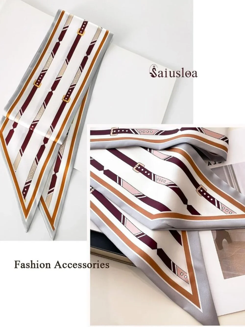 Women's Plain Necktie Head Fashion Scarves Long Skinny Silky Hair Bags Scarf